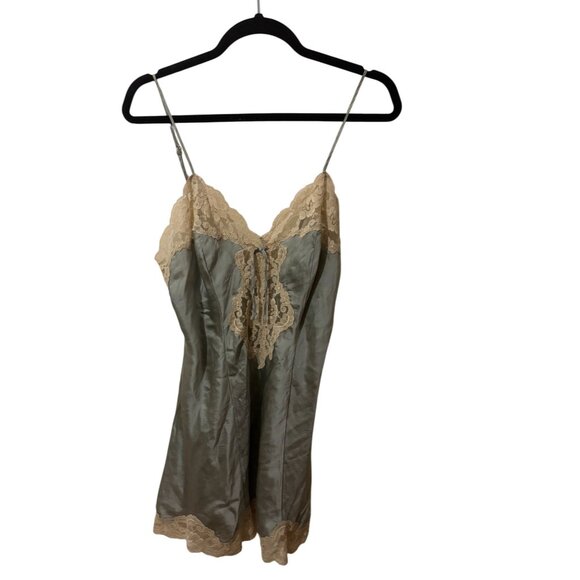 Vintage Victorian Secret Satin & Lace Chemise Nightgown Slip Dress w Spaghetti S - Picture 9 of 16